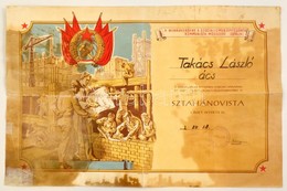 1952 Sztahanovista Oklevél ács Részére, Javított, Foltos, 29,5x45,5 Cm - Non Classificati