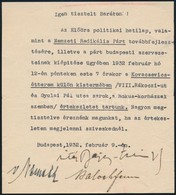 1932 Meghívó A Nemzeti Radikális Párt Gyűlésére Vitéz Bajcsy Zsilinszky Endre Saját Kezű Aláírásával - Non Classés