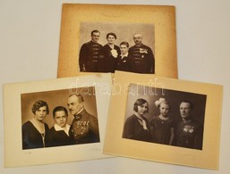 Cca 1930 Katonatisztek Családi Körben, Sok Kitüntetéssel, 3 Db Vintage Műtermi Fotó, 16x22 Cm, Karton 25x32 Cm - Non Classés