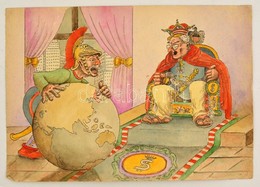 Cca 1950 Ismeretlen Művész: Antiimperialista Karikatúra (Harry S. Truman). Akvarell-tus, Papír, 21×31 Cm - Non Classificati