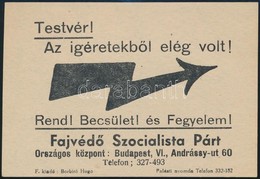 1937 Testvér! Az ígéretekből Elég Volt! A Fajvédő Szocialista Párt Röplapja, 10x8 Cm - Non Classés