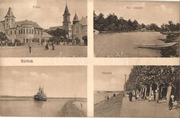 T2/T3 Siófok, Fő Tér, Balatonvidéki Takarékpénztár, üzlet, Templom, Sió Folyó Részlete, Csónakok, Gőzhajó, Strand. Kiadj - Non Classés