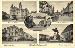 T2 Kolozsvár, Cluj; Nemzeti Színház, Horthy Miklós út, Mátyás Király Szobor, Deák Ferenc Utca / Theatre, Statue, Streets - Non Classés