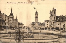 T2 Besztercebánya, Banská Bystrica; IV. Béla Király Tér, Szökőkút, Templom. Havelka József Kiadása / Square, Fountain, C - Unclassified