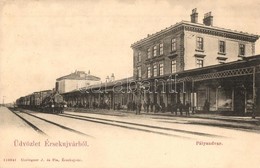 T2/T3 1906 Érsekújvár, Nové Zámky; Pályaudvar, Vasútállomás, Vasutasok, Gőzmozdony. Kiadja Conlegner J. és Fia / Railway - Non Classés