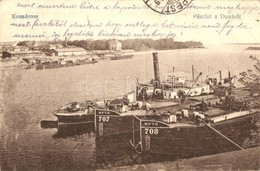 T2/T3 Komárom, Komárnó; Részlet A Dunáról, MFTR 707 és 708 Uszályok / Port, Barges (EK) - Non Classés