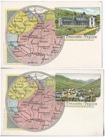 ** Trencsénteplic, Trencianske Teplice; Térkép. Wertheim Zsigmond Kiadása / Map. Art Nouveau, Litho - 2 Db Régi Képeslap - Non Classificati