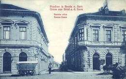 ** T1/T2 Bród, Brod Na Savi, Slavonski Brod; Bán Utca, Jos. Hanza és A. Radoslavljevic és Fiai üzlete, Utcai árus Bódája - Non Classés