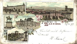 T2/T3 1897 (Vorläufer!) Zagreb, Akademicki Trg, Zrinjski Trg, Spomenik Jelacica Bana, Hrvatsko Narod. Zem. Kazaliste, Me - Non Classificati