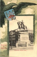 ** T1 Zagreb, Zágráb; Spomenik Jelacica Bana / Monument. Coat Of Arms Litho Frame - Non Classés
