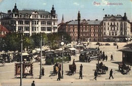 T2/T3 Graz, Jakominiplatz, Englisches Haus. Verlag Ludwig Strohschneider / Square, Trams With Törley Sparkling Wine Adve - Ohne Zuordnung