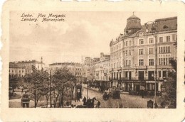 * T2/T3 Lviv, Lwów, Lemberg; Marienplatz / Square, Statue, Tram'K.u. K. Militärzensur Lemberg' So. Stpl. (kis Szakadás / - Ohne Zuordnung