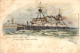 ** T3 SMS Kaiser Franz Josef I. Auf Der Fahrt Von Colombo Nach Aden. K.u.K. Kriegsmarine Art Postcard. A. Reinhard's Ver - Zonder Classificatie