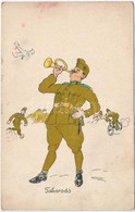 * T2/T3 Takarodó! / Hungarian Military Art Postcard, Soldier With Bicycle. S: Pálffy (EK) - Non Classés