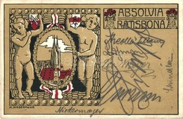 T2/T3 Absolvia Ratisbona / Regensburg Grammar School Art Postcard With Signatures Of Students And The Artist, Coat Of Ar - Sin Clasificación