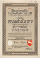 Német Harmadik Birodalom / Hannover 1943. 'Hannoversche Landeskreditanschtalt' 4%-os Kötvény 1000M-ról, Szárazbélyegzőve - Ohne Zuordnung