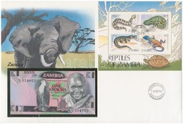 Zambia 1980-1988. 1K Borítékban, Alkalmi Bélyegzésekkel T:I 
Zambia 1980-1988. 1 Kwacha In Envelope With Stamps C:UNC - Ohne Zuordnung