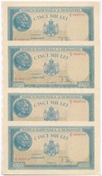 Románia 1944. 5000L (4x) Sorszámkövetők 'V/3 0829761 - V/3 0829764' T:I- 
Romania 1944. 5000 Lei (4x) Sequential Serials - Sin Clasificación