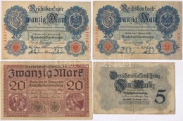 Vegyes 5db-os Külföldi Bankjegy Tétel, Közte Német Birodalom 1914. 20M; Orosz Birodalom 1912-1917. (1912) 500R Szign.: S - Non Classés