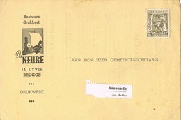 30658. Tarjeta Privada Preobliterado  BRUGGE (Belgien) 1942. Roulotte. Die KEURE Motor - Rolstempels 1900-09