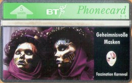 United Kingdom - BTO-019, Geheimnisvolle Masken, Mysterious Masks, Carnaval, 5 U, 5000ex, 2/93, Mint - BT Emissions Etrangères
