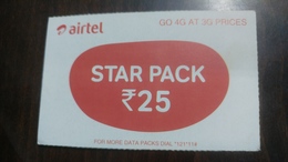 India-airtel-star Pack-(25 Ruppia)-go 4g At 3g Prices-(6)-31.8.2017-used Card+1 Card Prepiad Free - India