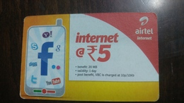 India-airtel-internet-(5 Ruppia)-(10)-31.7.2015-used Card+1 Card Prepiad Free - India