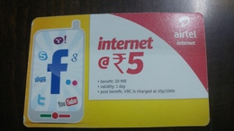 India-airtel-internet-(5 Ruppia)-(12a)-31.3.2016-used Card+1 Card Prepiad Free - Indien