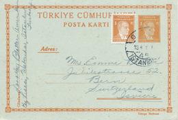 Turchia Turkey 1936 Carte Postale , Postal Card From Istanbul To Bern,Switzerland - Lettres & Documents