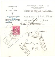 NEUILLY PLAISANCE Seine Oise Lettre Mairie 20c Semeuse Lilas Rose Yv 190 Retour à L'Envoyeur Ob 1 2 1935 - Briefe U. Dokumente