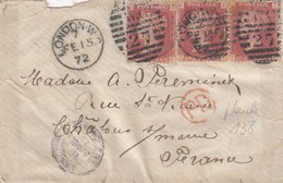 COVER GREAT BRITAIN. 15 2 1872. . WC 27  LONDON TO FRANCE.  GT-KT-LT. Pl 138. PD TP CHALON-S-MARNE - Brieven En Documenten