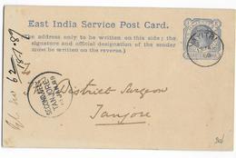 EAST INDIA - 1889 - ENVELOPPE ENTIER POSTAL De SERVICE De VAYITRI => TANJORE - 1882-1901 Empire