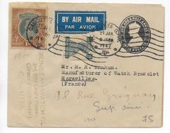 INDIA - 1947 - ENVELOPPE ENTIER POSTAL Par AVION De CALCUTTA => MARSEILLE - 1936-47  George VI