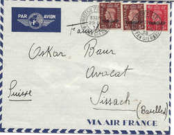 Britisch Post Office Maroc TANGIER (Tanger) 1938 Timbres Surchargés TANGIER Sur Lettre Avion AIR FRANCE Pour La Suisse, - Postämter In Marokko/Tanger (...-1958)