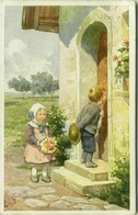 KARL FEIERTAG 1910s POSTCARD - KIDS & FLOWERS - EDIT B.K.W.I. N. 490-5 (BG38) - Feiertag, Karl