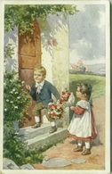 KARL FEIERTAG 1910s POSTCARD - KIDS & FLOWERS - EDIT B.K.W.I. N. 490-1 (BG39) - Feiertag, Karl