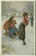 R.A. ROGER SIGNED 1910s POSTCARD - KIDS &SLED - EDIT M.M. VIENNE / M. MUNK - N.793 (BG40) - Feiertag, Karl