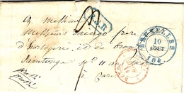 1840- Enveloppe En Port Du De BRUXELLES  Taxe 9 D; Pour La France + B.3.R   Bleu - 1849-1865 Medaillons (Varia)