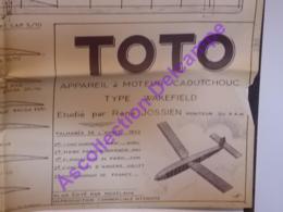 Plan Aeromodelisme Maquette Avion Planeur Le Toto Moteur Caoutchouc Wakefield 1952 PAM Modèlavia - Flugzeuge