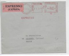 ITALIE - 1972 - ENVELOPPE RECOMMANDEE Par EXPRES Avec EMA De MILANO => CHARMEIL (FRANCE) - Máquinas Franqueo (EMA)