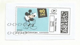 MON TIMBRE  EN LIGNE  90ANS DE MICKEY OBLITERE SUR FRAGMENT - Sonstige & Ohne Zuordnung