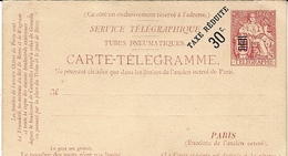 1880- Carte Postale PNEU, Avec Réponse Payée + " Taxe Réduite 30 C Et 6 Barres Sur 50 " Non Utilisée - Pneumatici