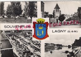 77 - LAGNY SUR MARNE-  SOUVENIR 1956 - CAMPING- EGLISE-PONT - Lagny Sur Marne