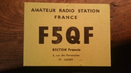 Carte QSL - France - Lagny (77) - Amateur Radio Station France - F5QF - Carte Toilée - Radio Amatoriale