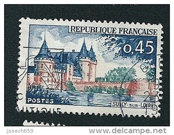 N° 1313 Sully Sur Loire Le Château  Oblitéré Rond Timbre  France 1961 Variété Château Bleu - Oblitérés