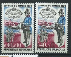 [25] Variété :   N° 1632 Journée Du Timbre 1970 Bleu Clair Au Lieu De Bleu Foncé + Normal ** - Unused Stamps