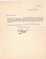 Basil Zaharoff  Marchand D'arme (entr'autres)  Sur Lettre Tapuscrite 29 Août 1929   Chateau De Balincourt Par ARRONVILLE - Autographes