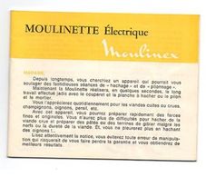 Manuel D'utilisation Et Recettes Moulinette électrique Moulinex De 1975 - Andere Toestellen