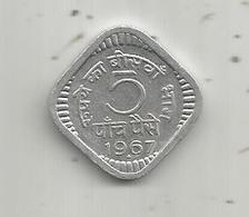 Monnaie , INDE , 5 Paise ,1967 , INDIA , 2 Scans - Inde