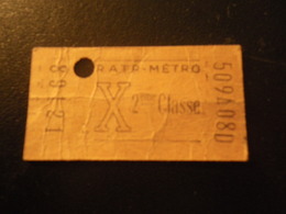 Ticket R.A.T.P. - METRO - N° 89121 Lettre X 2ème Classe - 509A080 - Composté - Europe